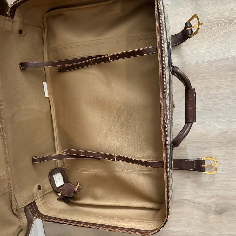 Vintage 1970 Gucci GG Supreme Suitcase Web Stripe Monogram Canvas Gold Closure - Picture 10 of 15